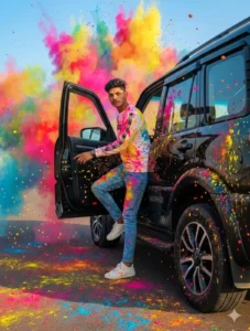 Boys with Holi Bike Car Ai Photo Editing Prompts Holi